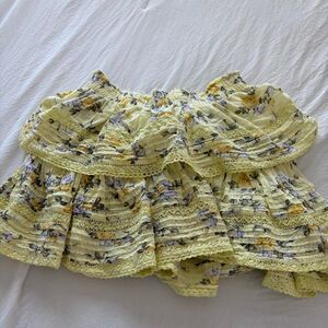 AERIE Women's Yellow Floral Rock N Ruffles Skirt Ruffled Summer Mini Skirt Size